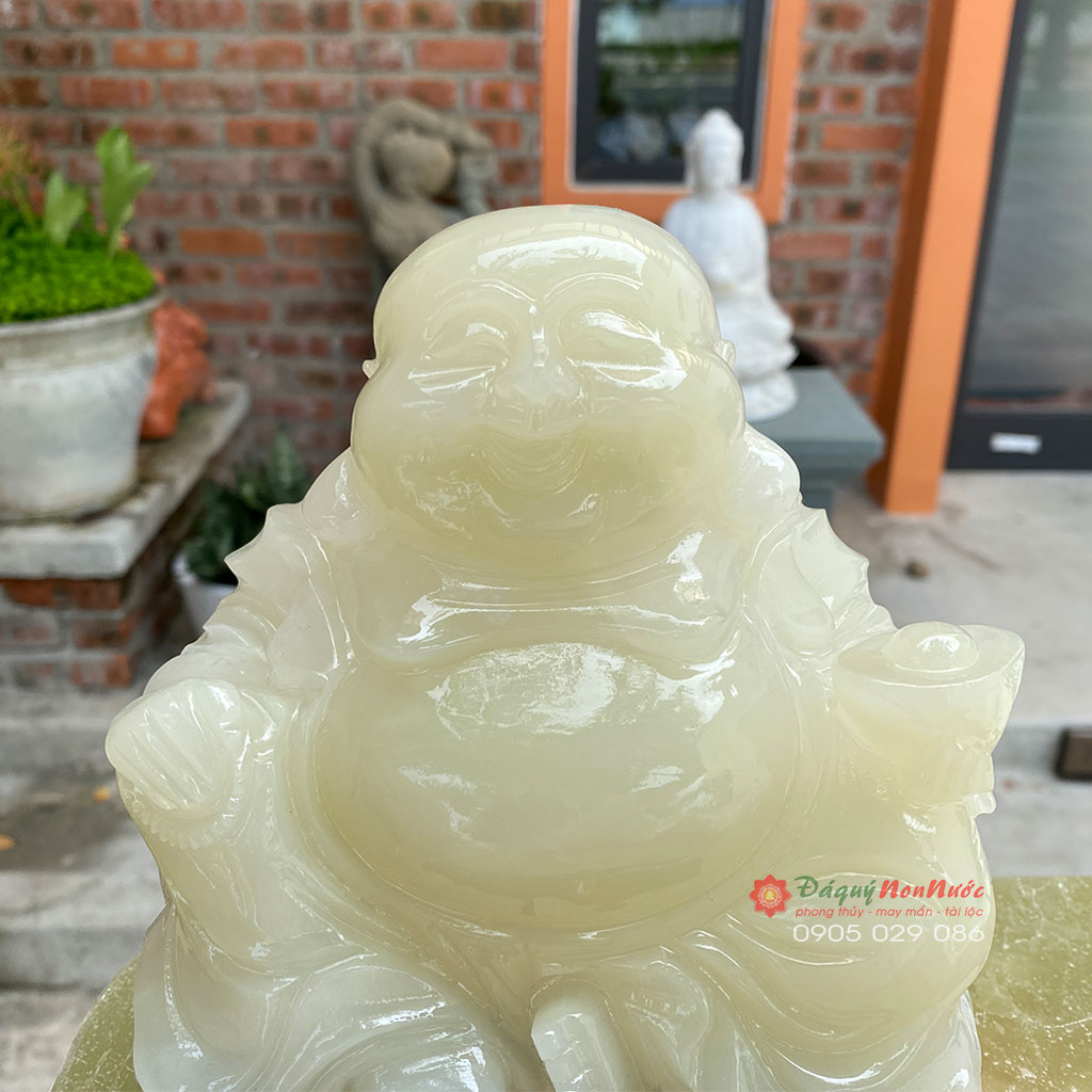 Tượng Phật Di lặc đá ngọc Pakistan 15cm - đá Non Nước