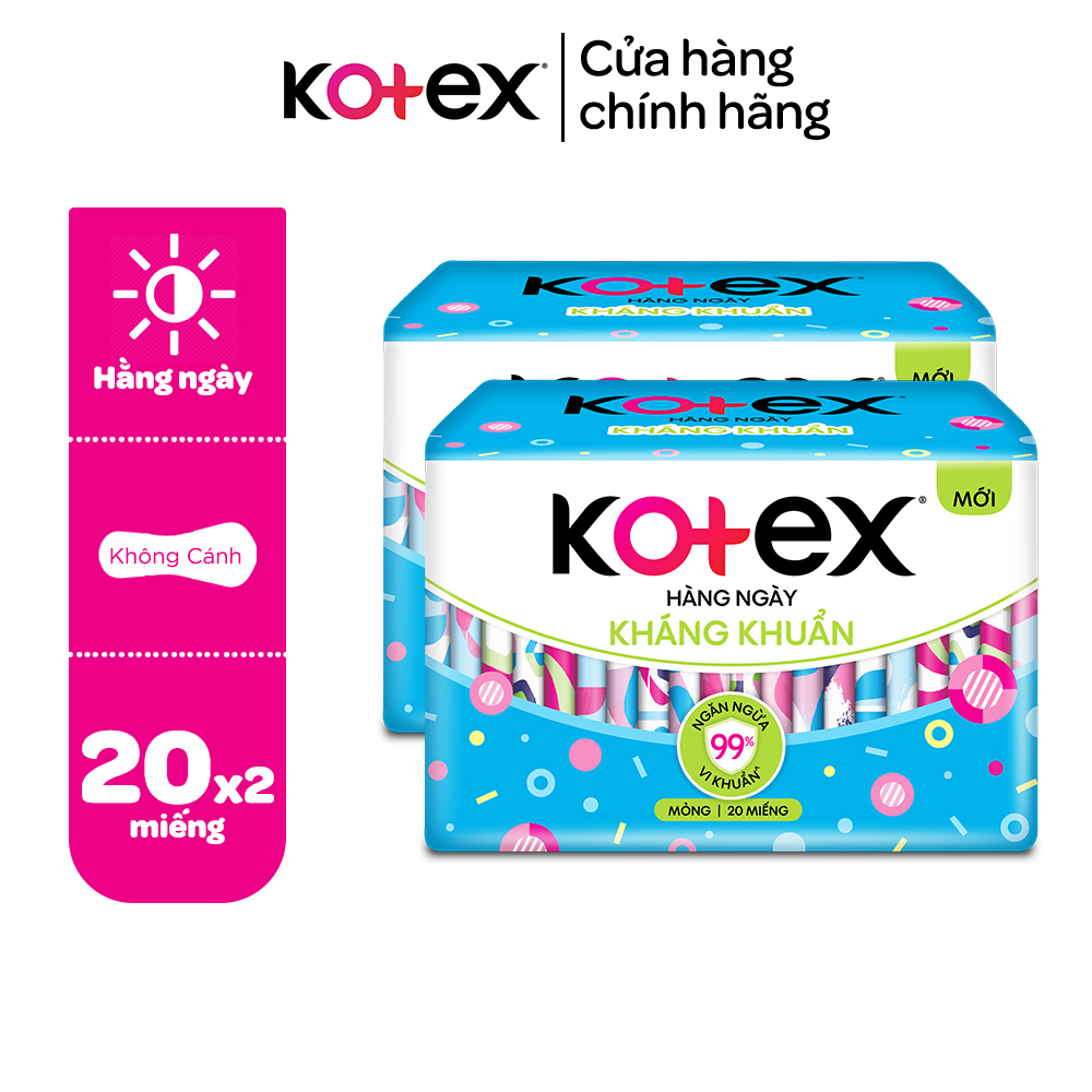 Combo 2 gói băng vệ sinh Kotex hằng ngày kháng khuẩn 20 miếng/40 miếng