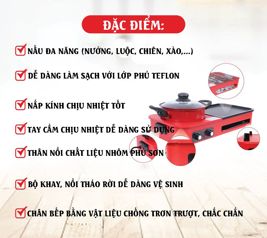 Bếp Lẩu Nướng Đa Năng Công Suất 2200W Dành Cho Gia Đình Có Thể Tháo Rời