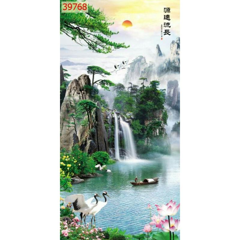 Tranh 3D phong cảnh khổ dọc cao 1.25*0.8m có keo sẵn