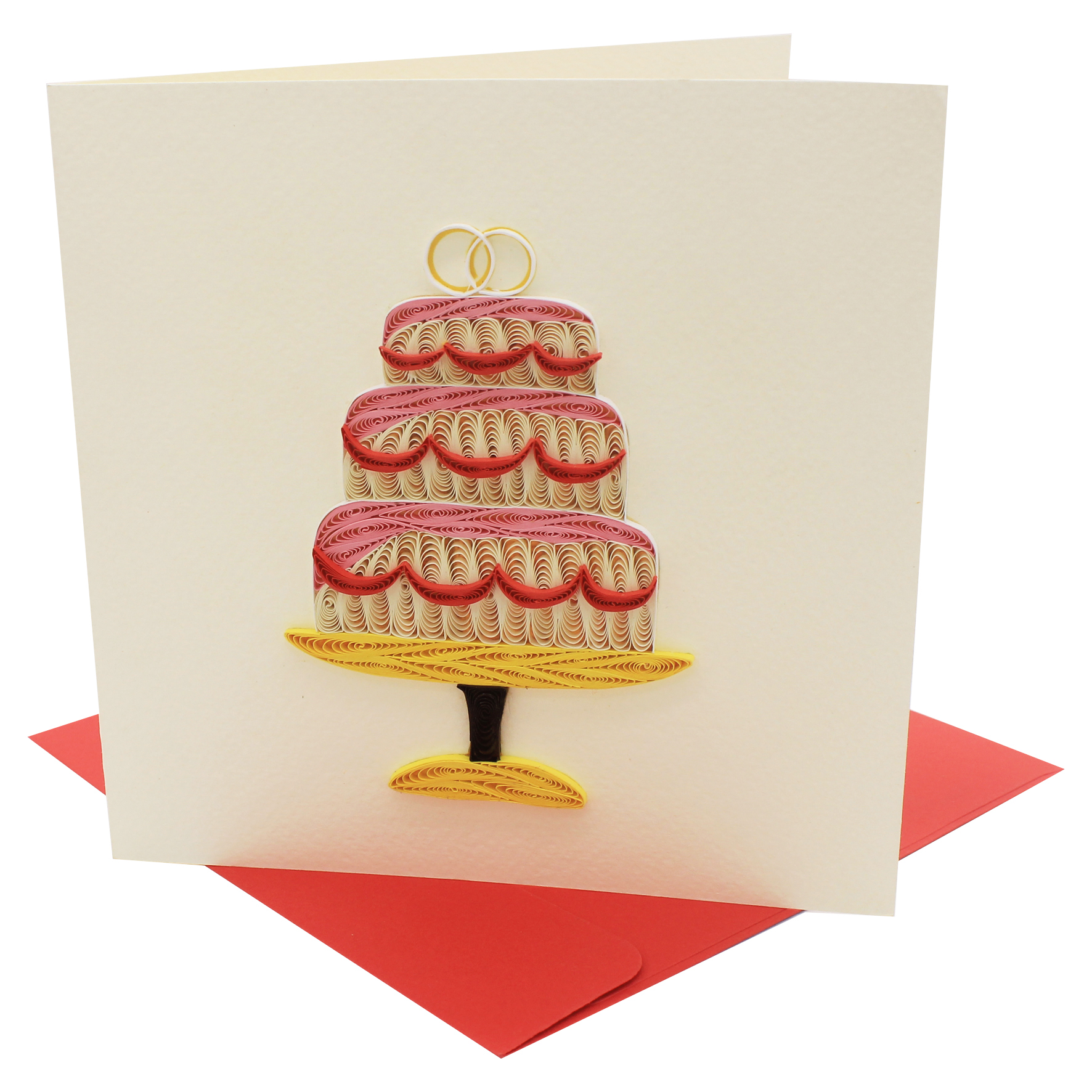 Thiệp Handmade - Thiệp Bánh kem đám cưới nghệ thuật giấy xoắn (Quilling Card) - Tặng Kèm Khung Giấy Để Bàn - Thiệp chúc mừng sinh nhật, kỷ niệm, tình yêu, cảm ơn...