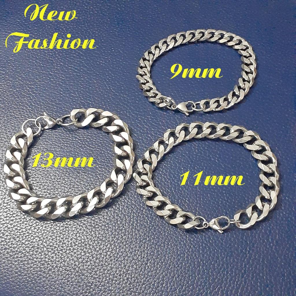Lắc tay inox lặc đơn vát cạnh 9mm, 11mm, 13mm đẹp, không đen, không gỉ theo thời gian - Thể hiện đẳng cấp phái mạnh