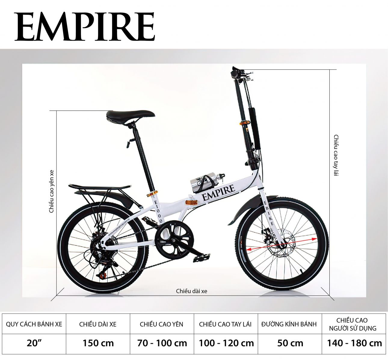 Xe đạp gấp gọn Empire 20inch - Hàng Chính Hãng