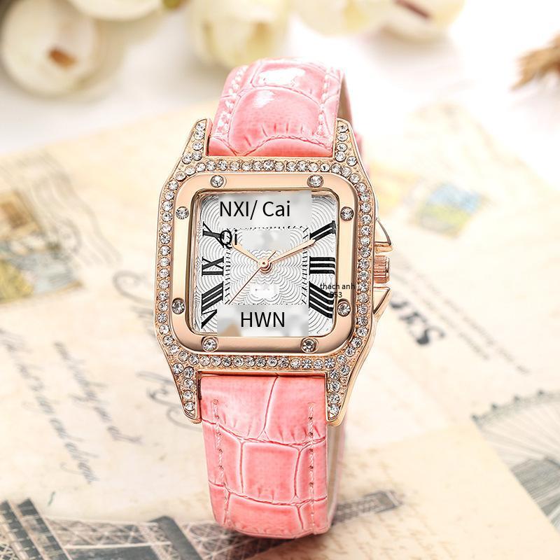 Giao hàng nhanh Bể vuông Kajia đầy kim cương sê-ri đôi hàng kim cương Đồng hồ nữ của Anh Đồng hồ đeo tay nữ dây nổ trực tiếp màu đỏ Douyin