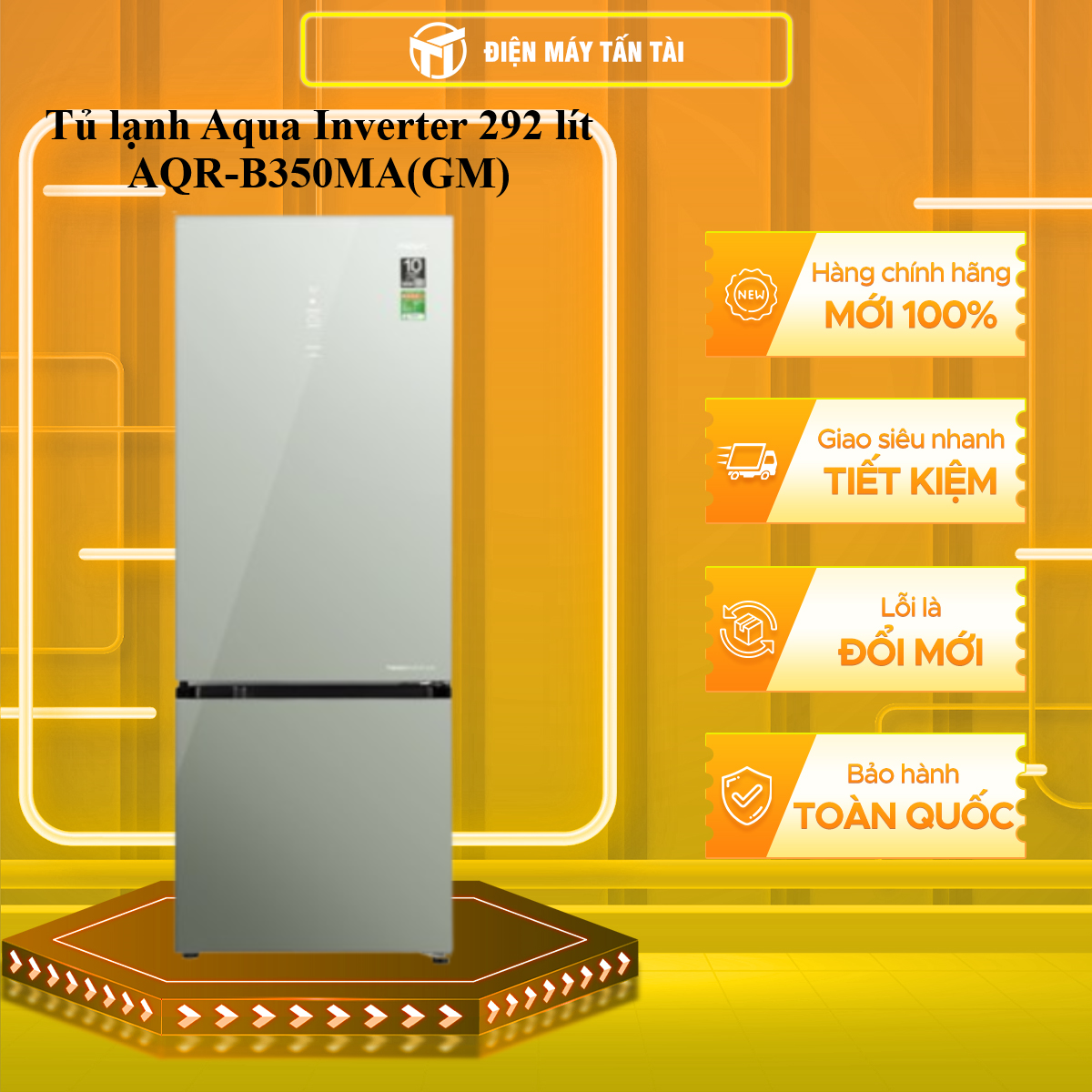 Tủ lạnh Aqua Inverter 292 lít AQR-B350MA(GM) - Hàng chính hãng - Chỉ giao HCM