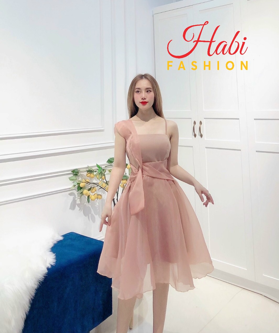 Đầm công chúa cute dễ thương nơ eo chất umi phối voan kính xinh xỉu. Váy trắng xòe 2 dây (Hàng Hiệu) Habi Fashion