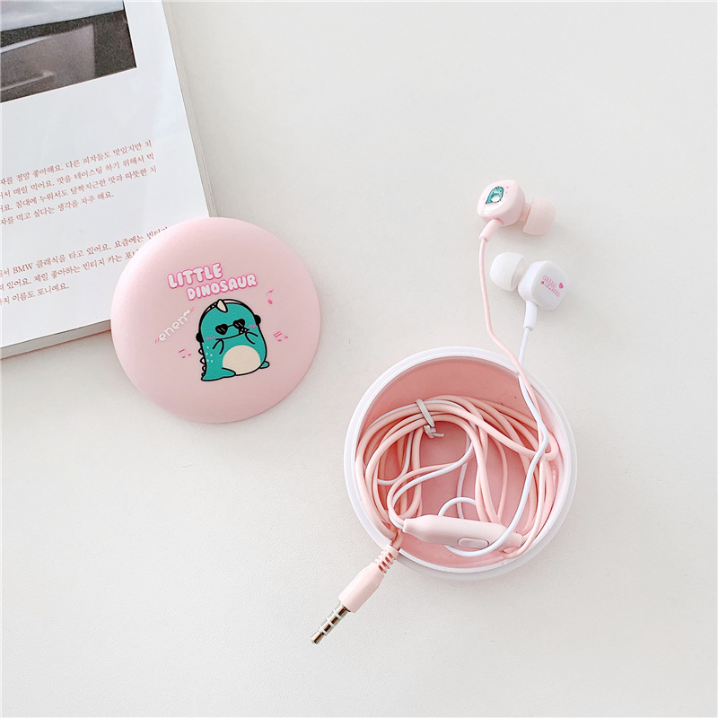 Bộ Tai Nghe Và Hộp Đựng Hàn Quốc Khủng Long (In - Ear) Cực Cute - Có Mic Đàm Thoại