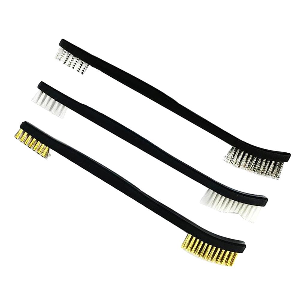 3x Stainless Steel Brass Nylon Wire Brush Set Double Ended for Cleaning Rust