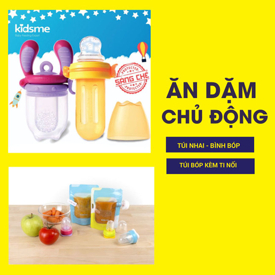 Bộ Túi Bóp Thức Ăn Với Ti Nhai Nối Baby Feeding Expert Kidsme Anh Quốc Cho Bé Từ 4 Tháng Tuổi - Ti Nối Màu Xanh Chanh - Ăn Dặm Chủ Động