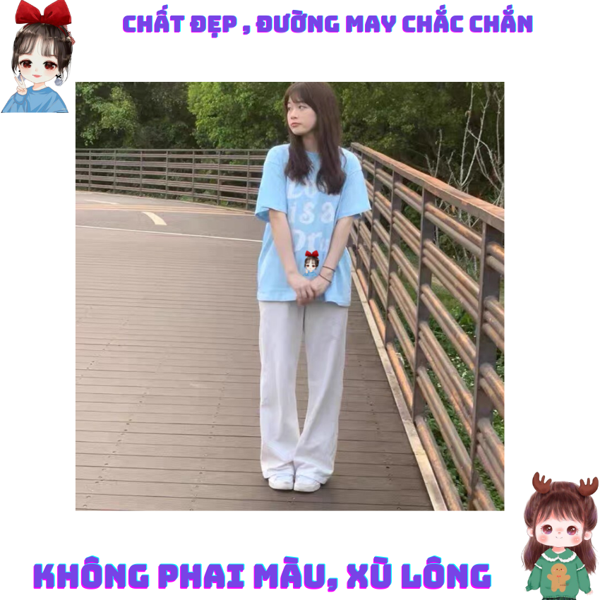 Sét Bộ Đồ Nữ, SS02 Sét Đồ Nữ Đi Chơi Đẹp In Hình Cô Gái Dễ Thương, Sét Áo Vải Cottot Và Quần KaKi Trắng Cá Tính