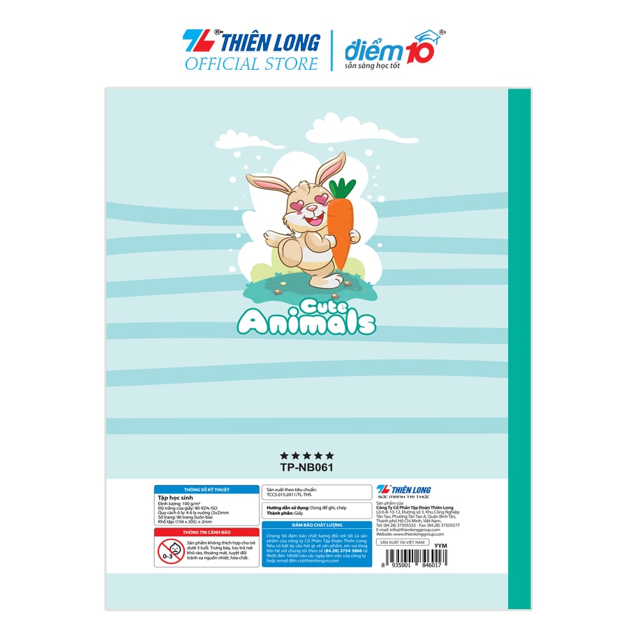 Bộ 5 Tập học sinh 96 trang 4 ô ly vuông 100 gsm Điểm 10 TP-NB061