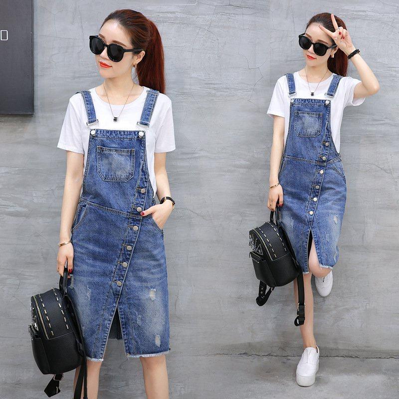 Đầm Yếm Jean Nẹp Viên Phối Túi Ko Kèm Áo Thun BY1160