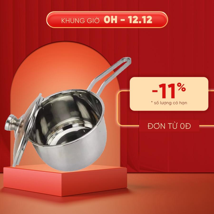 Quánh nấu bột đáy từ SUPO 14cm, nồi nấu cháo cho bé inox 304, Quánh chống dính có nắp dùng cho bếp từ, bếp điện, bếp ga