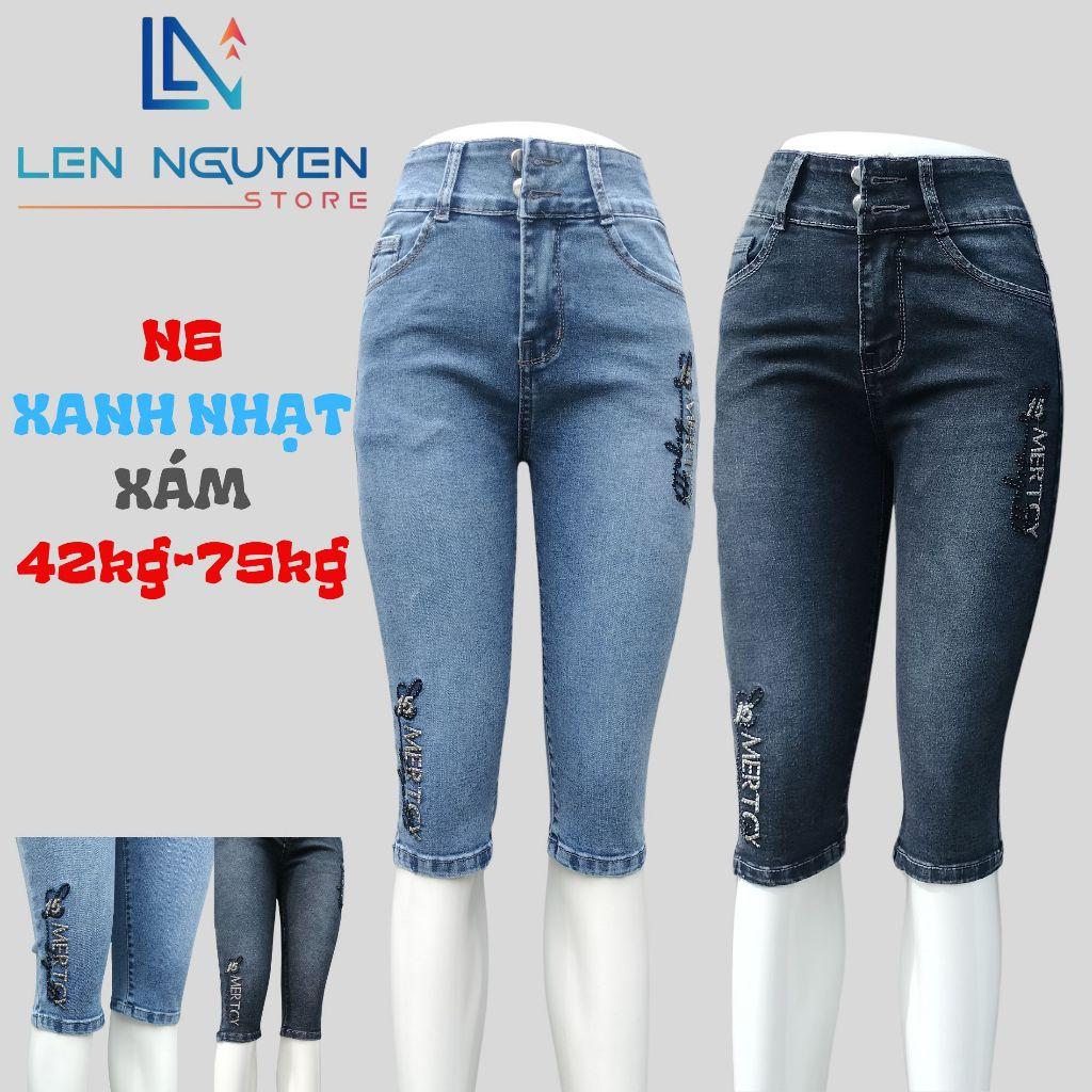 N6_Quần jean nữ, 7 tất, lưng cao, quần bò nữ dáng ôm, quần rin nữ có big size, cho 42kg đến 75kg,LEN NGUYEN STORE - Xanh Nhạt