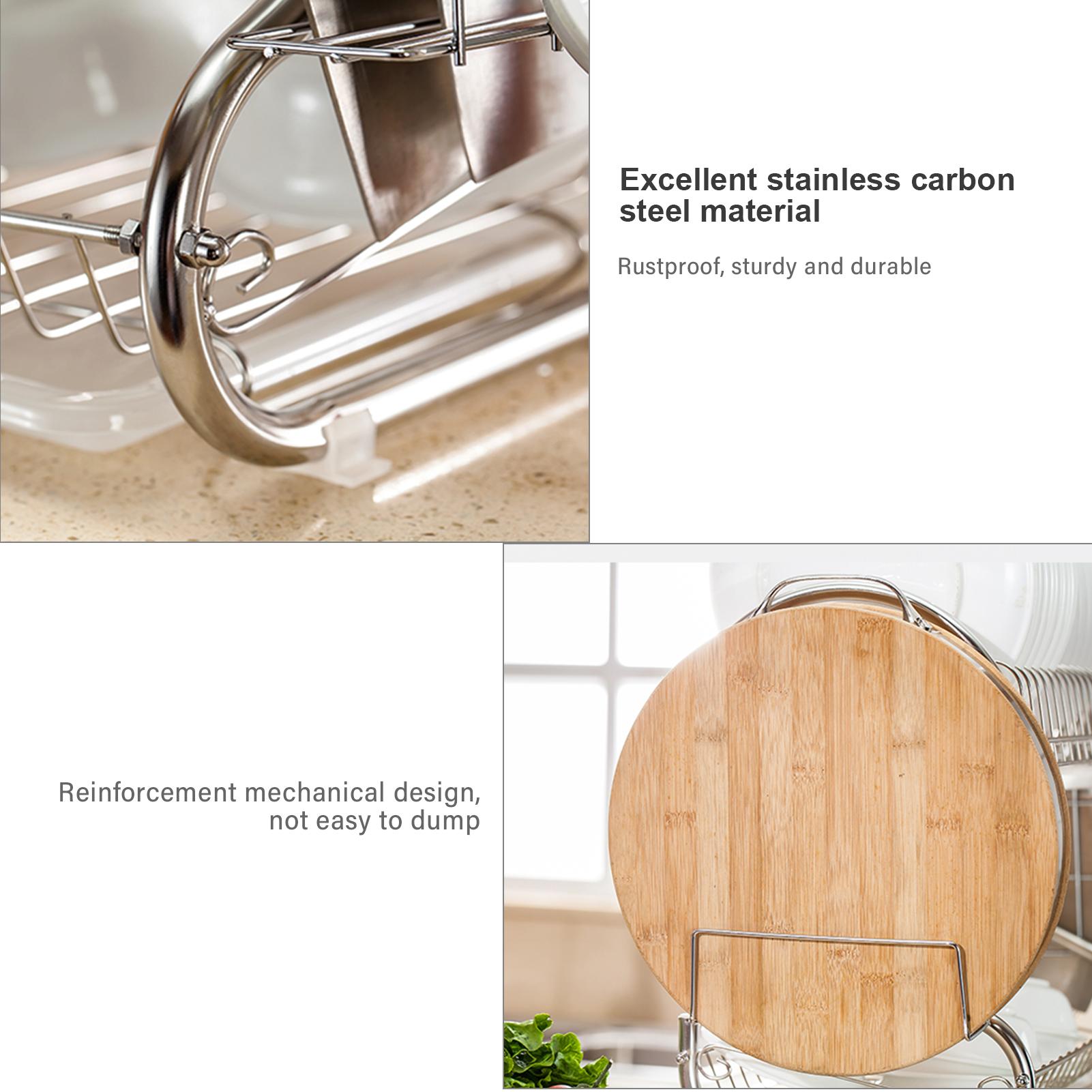 Giá để bát đĩa 3 tầng, bằng thép có thể thoát nước và tháo rời