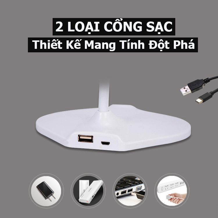 Đèn Bàn Học Led Chống Cận, 3 Kiểu Ánh Sáng, Pin Dự Phòng 2800mAh, Công Tắc Cảm Ứng- Hàng Nhập Khẩu