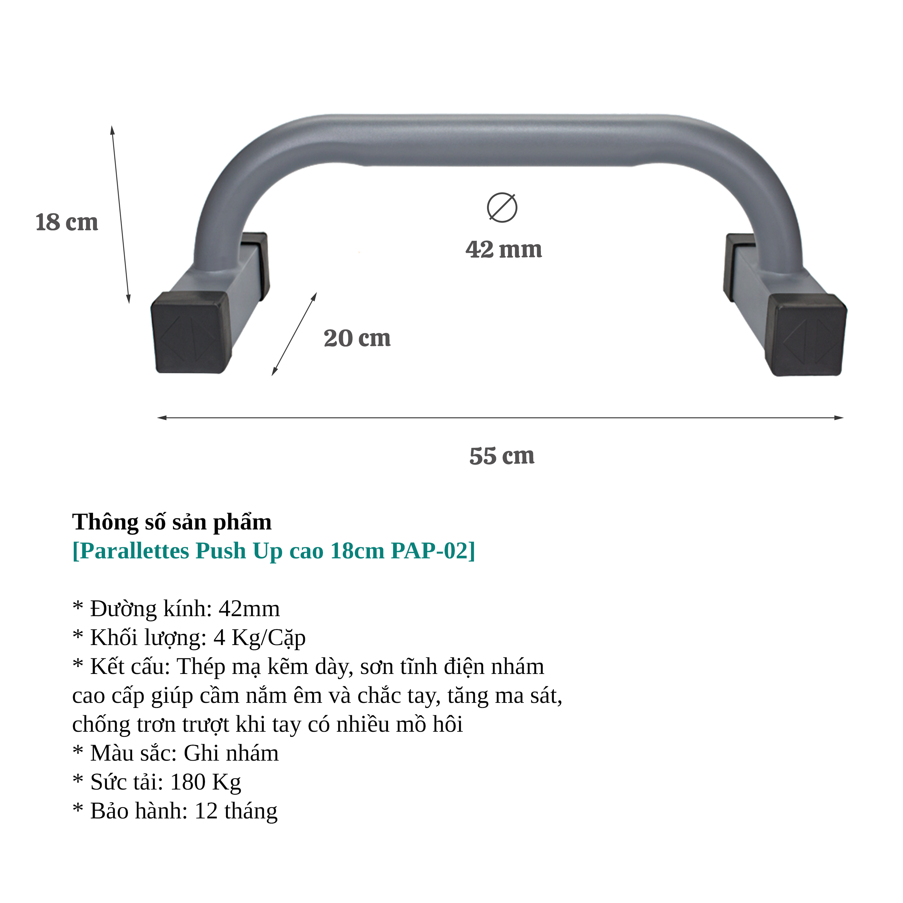 Combo 3 bộ Xà kép, Dụng cụ chống đẩy, Parallettes Pocorrys 02, Màu ghi