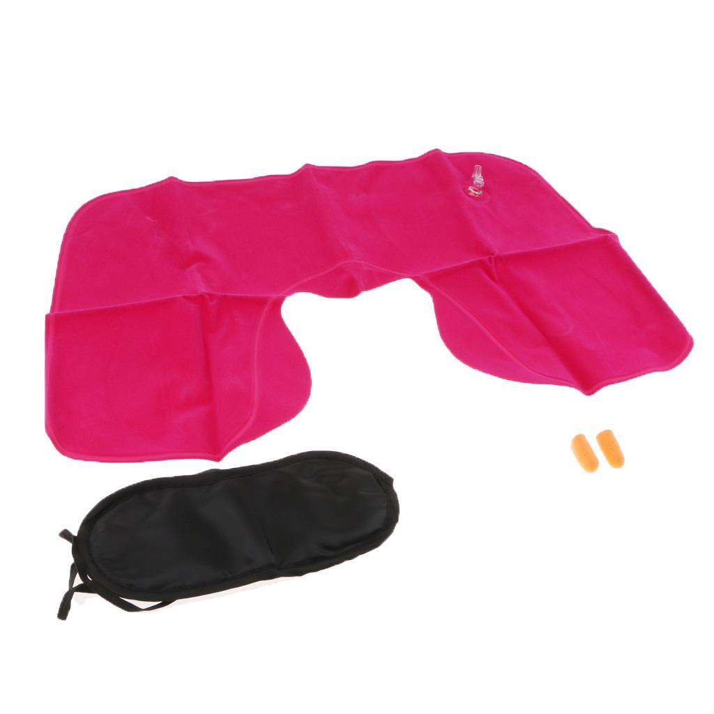 Travel Inflatable U Shape Pillow Neck Head Rest Air Soft Cushion -Rose Red