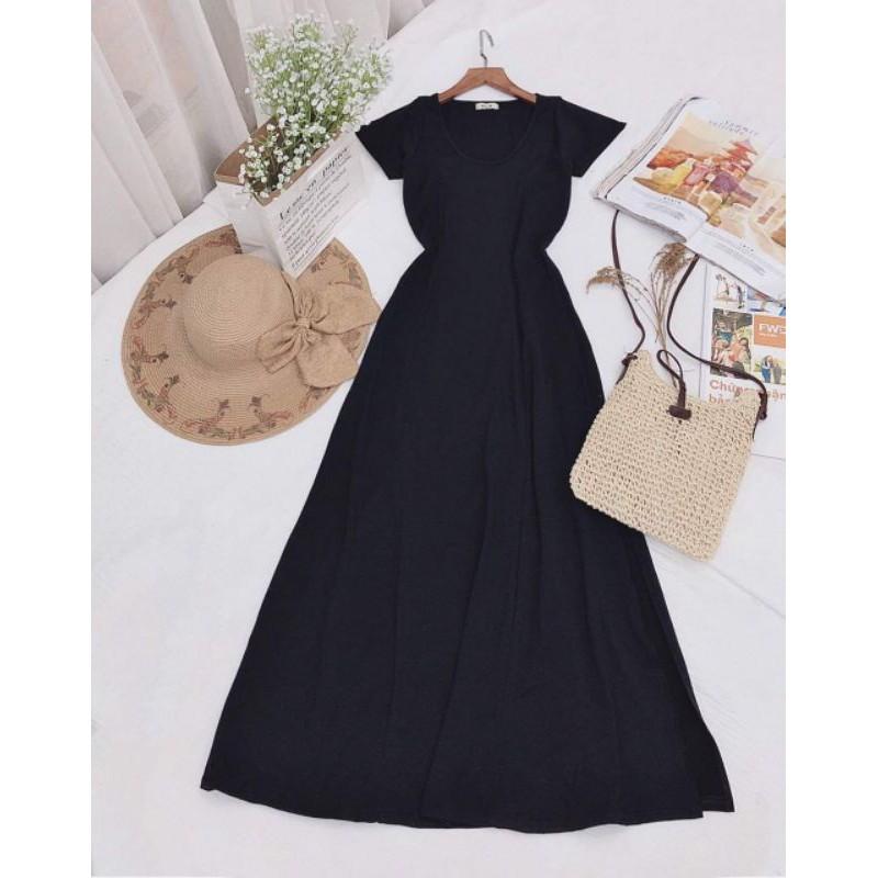 Đầm váy nữ maxi body đen xẻ dài tôn dáng