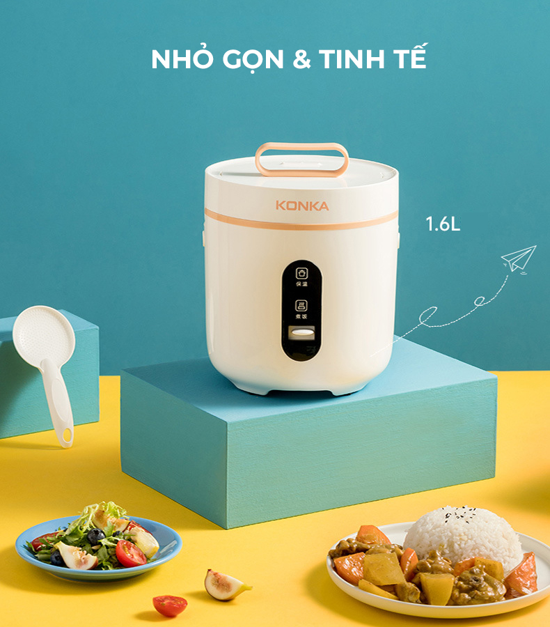 Nồi cơm điện thông minh, cặp lồng nấu cơm, hâm nóng thức ăn 1.6L KONKA KRC-16JX21 - HÀNG CHÍNH HÃNG