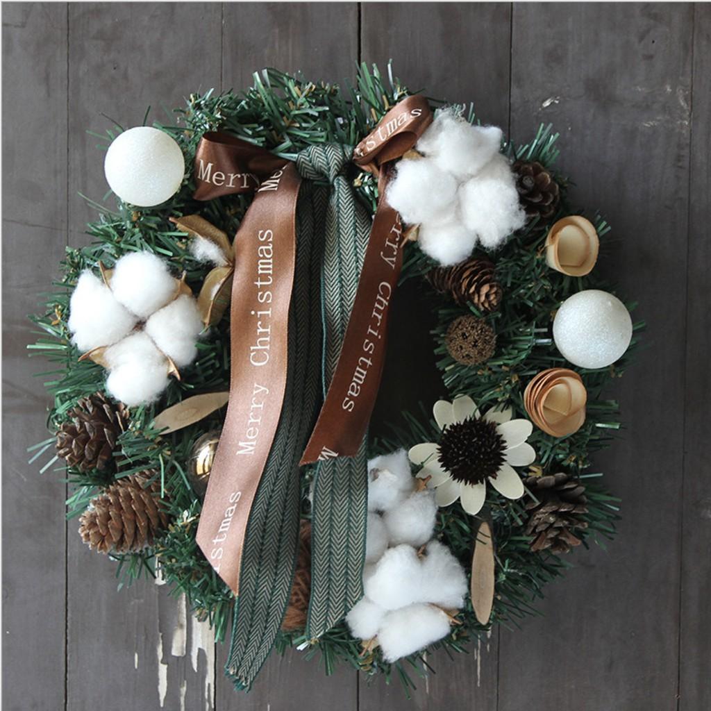 Hoa Trang Trí Noel treo tường đẹp mắt CHRISTMAS COTTON WREATH DOOR