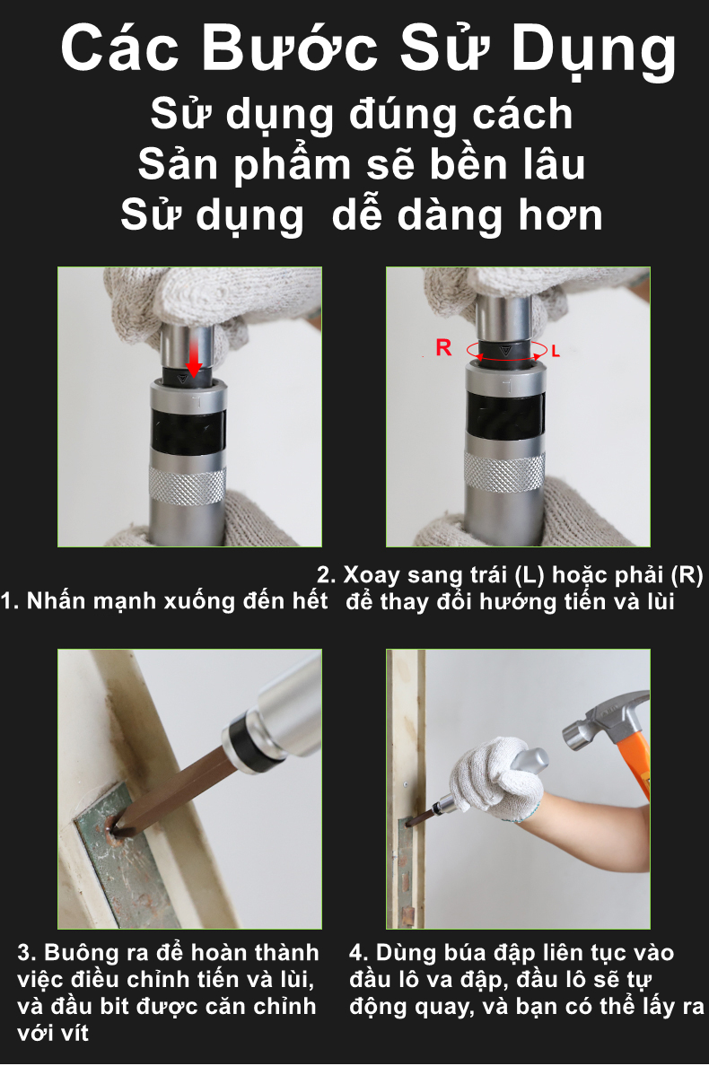 Bộ tô vít đóng đảo chiều 13 chi tiết, đầu đóng chất liệu hợp kim thép và inox, Thích hợp xử lí mợi loại ốc chi tiết cứng đầu nhất