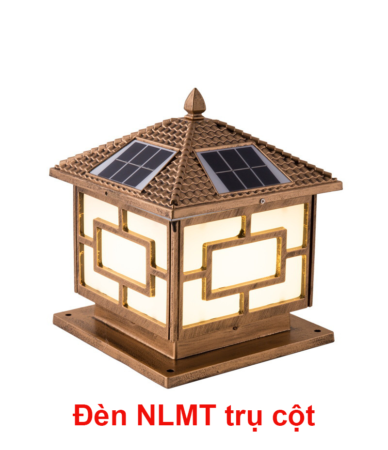 Đèn năng lượng mặt trời trụ cột sân vườn,Vỏ nhôm ,Tấm pin liền , kích thước 25x25cm