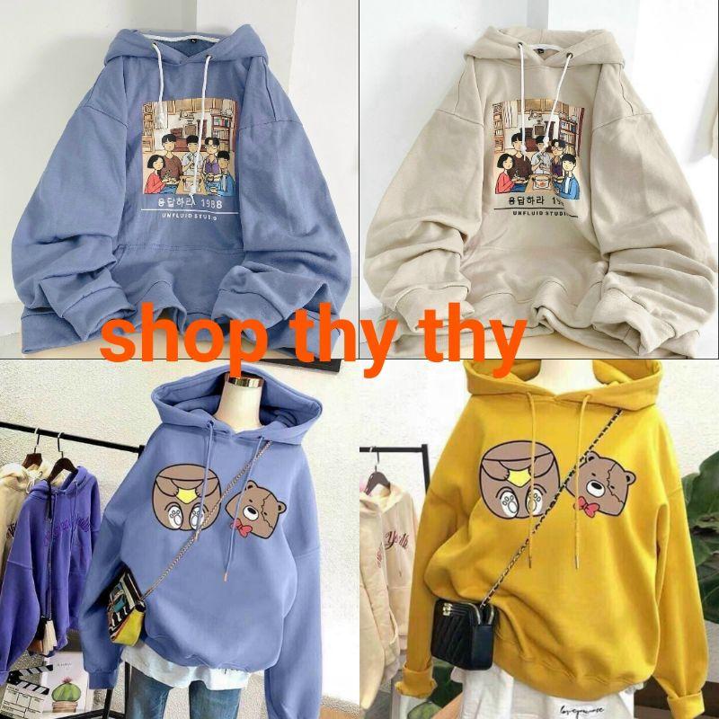 Áo hoodie Ulzzang unisex kiểu áo khoác có mũ rộng form rộng phong cách hàn