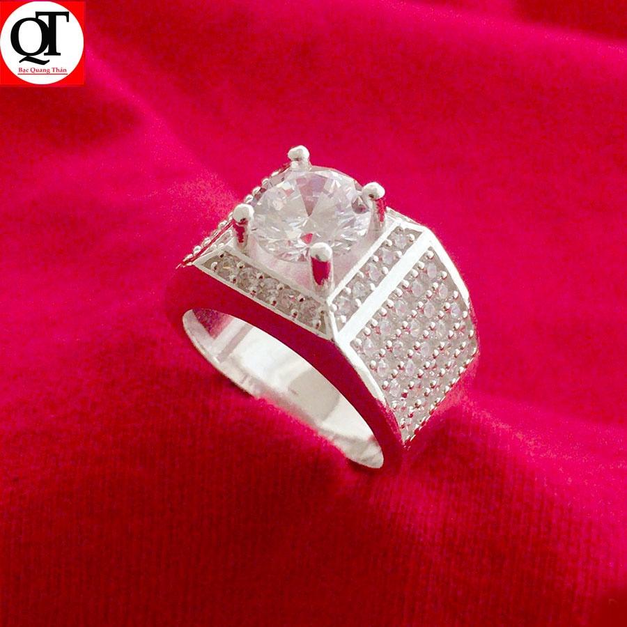 Nhẫn nam bạc phong cách Hàn Quốc gắn kim cương nhân tạo 7ly chất liệu bạc ta trang sức Bạc Quang Thản.