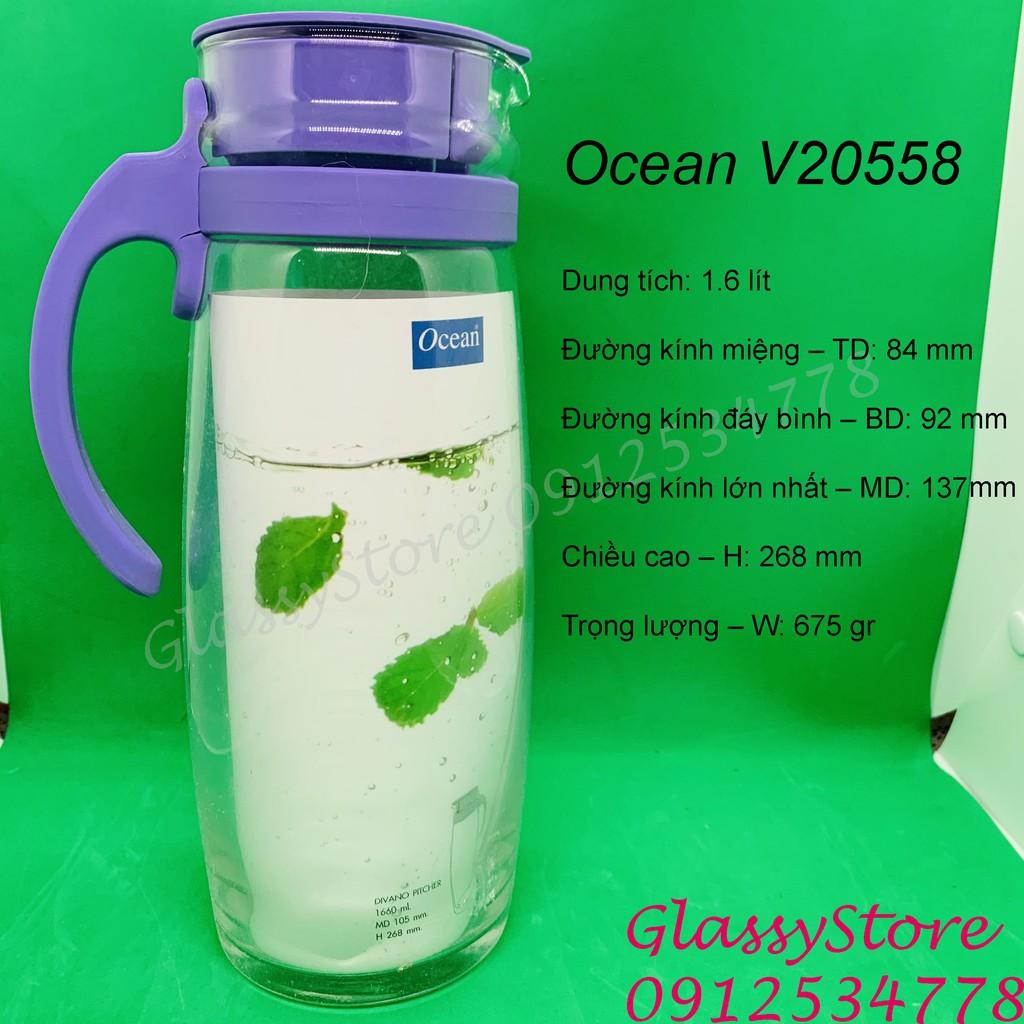 Bình nước thủy tinh quai nhựa Ocean Patio – V18344 – 1.3L / Divano – V20558 - 1.6L (Hàng nhập khẩu Thái Lan chính hãng) (1 cái)