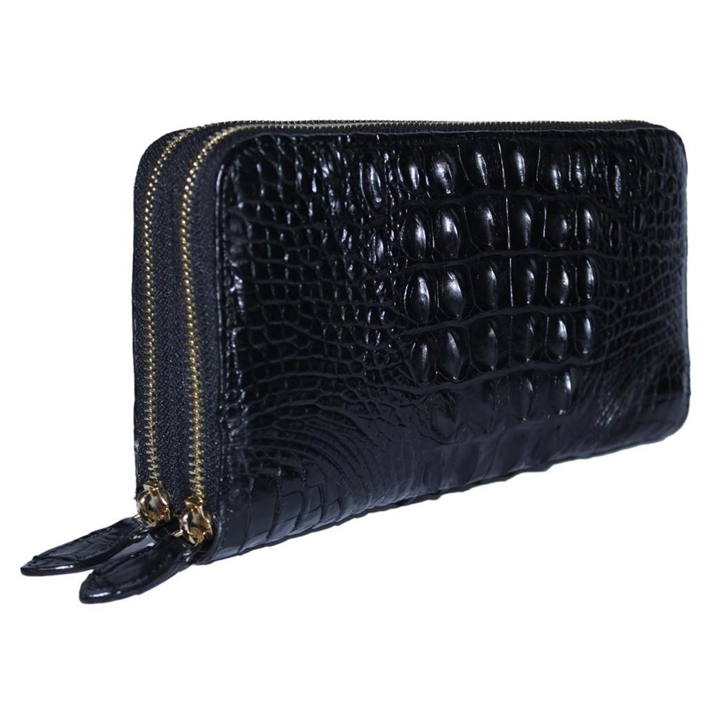 HC3738 - Ví nữ da cá sấu Huy Hoàng nhiều ngăn gai cầm tay màu đen