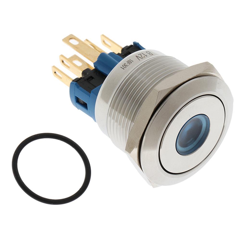 22mm Button Momentary Stainless Steel Metal LED Push Button Switch Blue 12V