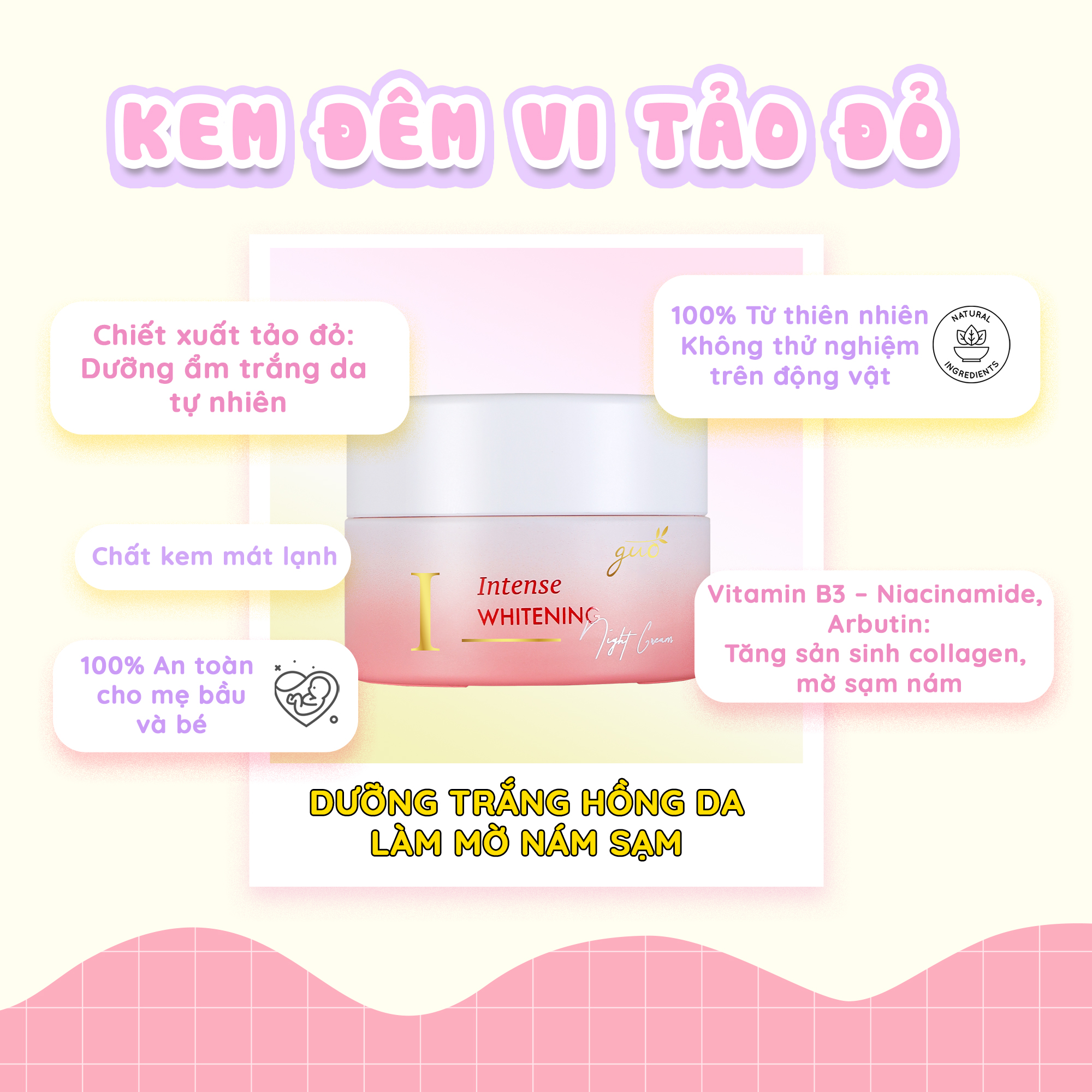 Kem Vi Tảo Đỏ Dưỡng Ẩm Trắng Da GUO - Intense Whitening Night Cream 30gr