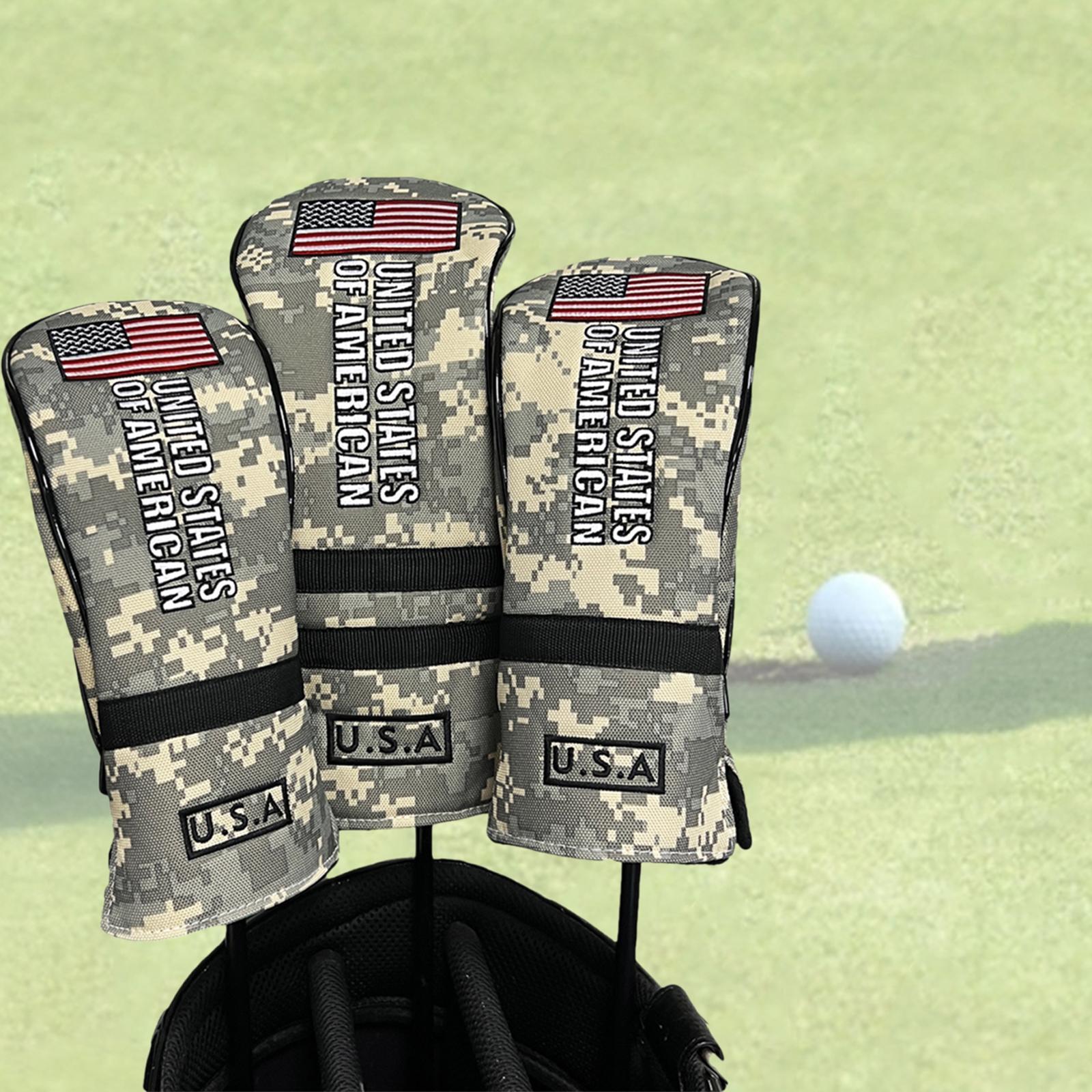 3 Pieces Golf Club Covers with No. Tags Water Resistant Golf Wood Headcover