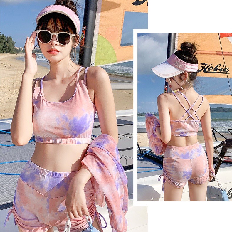 (ảnh thật) Bộ đồ bơi nữ bikini 3 mảnh màu loang cá tính+ bộ quần áo tắm đi biển đẹp long lanh