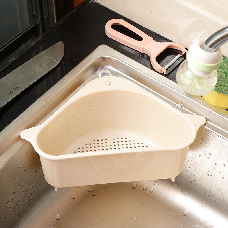 Rổ lọc rác gác góc bồn rửa chén bát hình TAM GIÁC - Giỏ nhựa gắn bồn rửa chén lọc thức ăn thừa, để giẻ lau, rửa rau quả