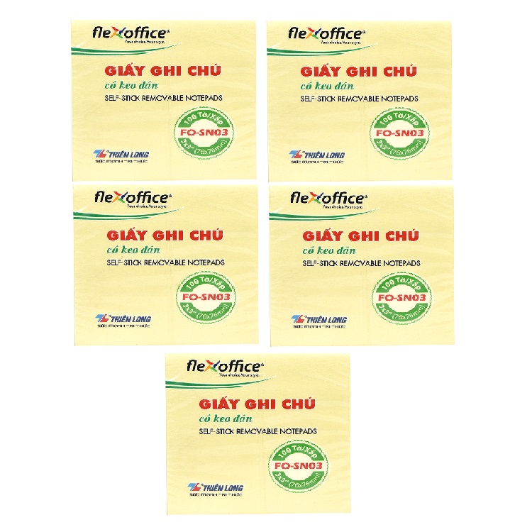 Bộ  5 Giấy ghi chú Flexoffice 3x3 FO-SN03