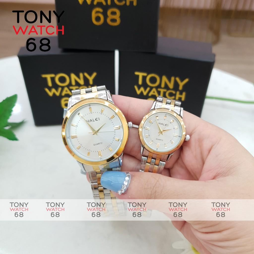 Đồng hồ đôi nam nữ Halei đẹp chống nước dây thép đúc đặc chính hãng Tony Watch 68