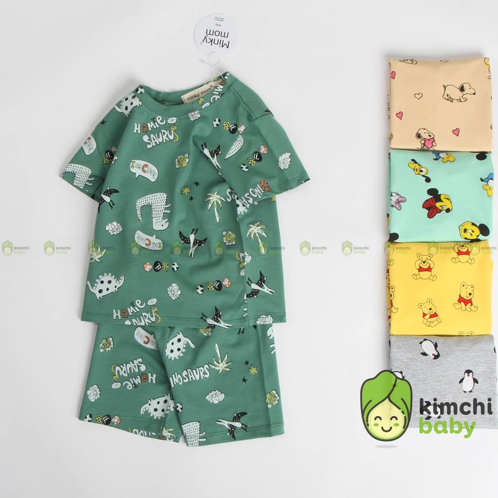 Đồ Bộ Bé Trai, Bé Gái Minky Mom Vải Cotton 100% Họa Tiết Khủng Long Chim Cánh Cụt, Bộ Cộc Tay Cho Bé Mặc Hè MKM2137