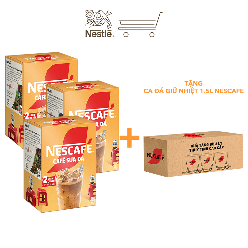 [Tặng Bình nước Inochi NESCAFÉ] Bộ 3 Cà phê sữa NESCAFÉ Cà Phê Sữa Đá (Hộp 10 gói x 24 g)