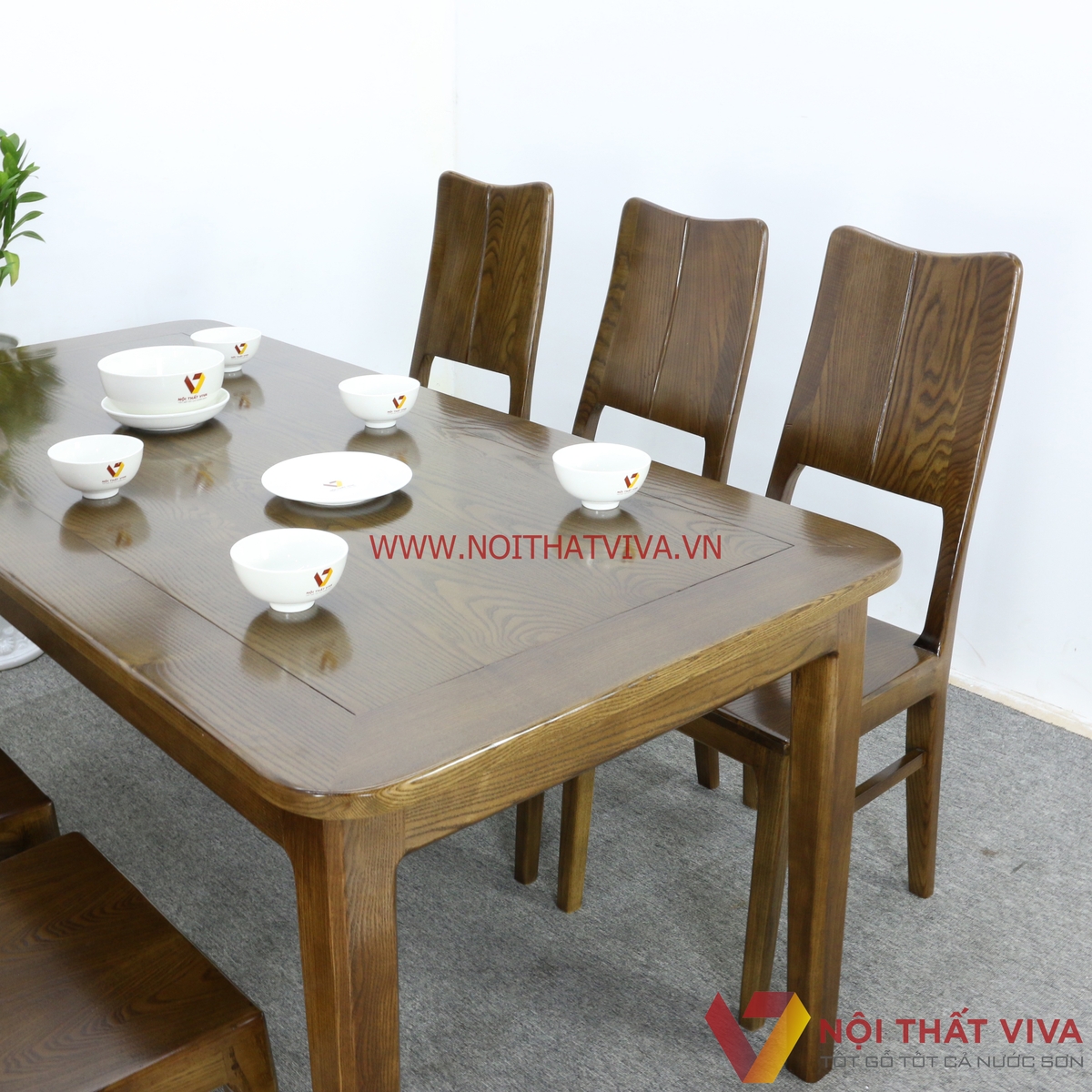 Bộ Bàn Ăn Gỗ Sồi Nga 6 Ghế Màu Óc Chó Hiện Đại Đẹp Rẻ