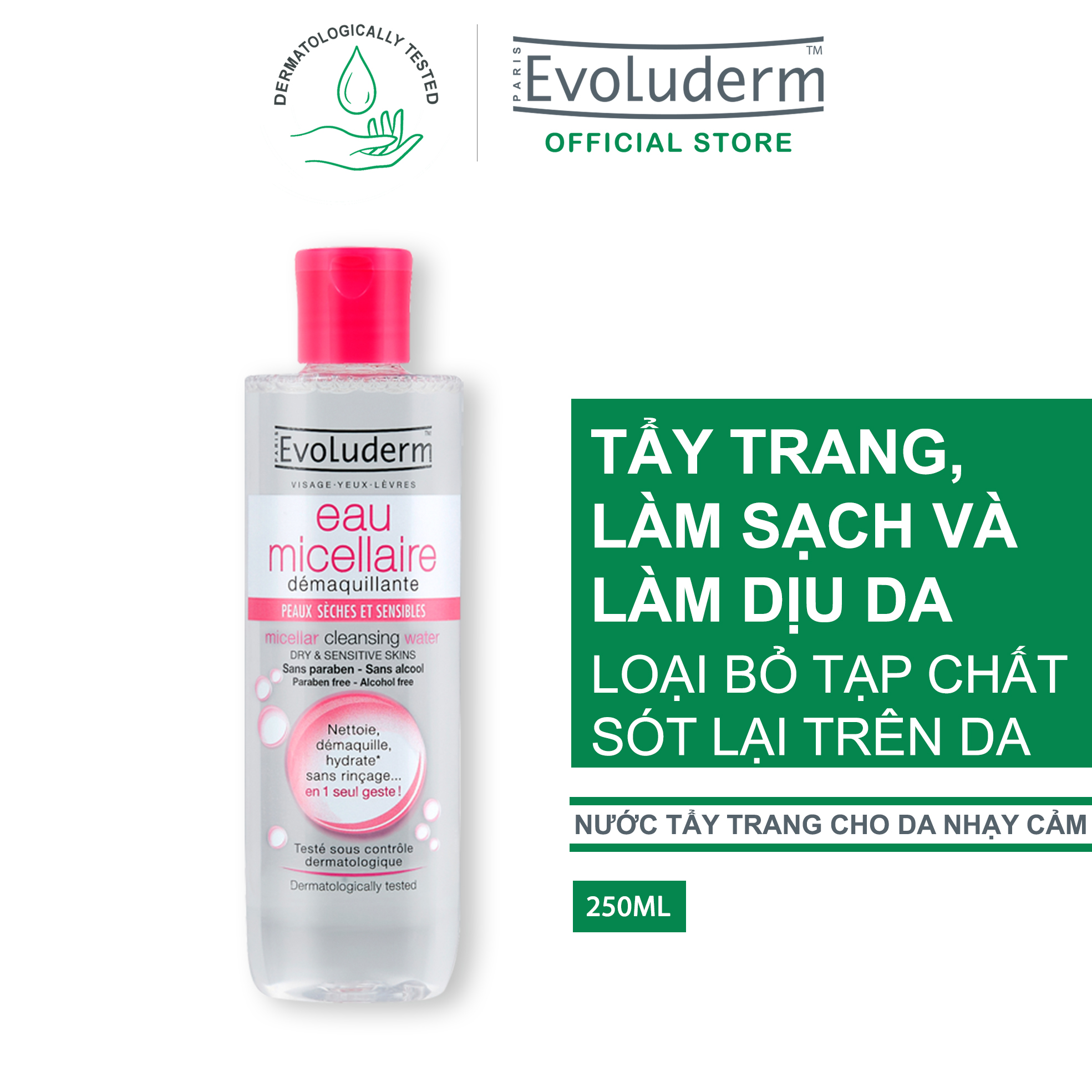 Nước tẩy trang dành cho da khô và nhạy cảm Evoluderm 250ml