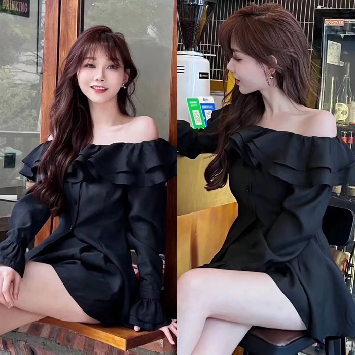 ĐẦM SET ÁO TRỄ VAI TAY LOE DÀI + QUẦN VÁY NGẮN LƯNG CAO ỐNG RỘNG CHỮ A SHORT SUÔNG TRƠN ĐI TIỆC DẠO PHỐ ĐI CHƠI NOEL GIÁNG SINH