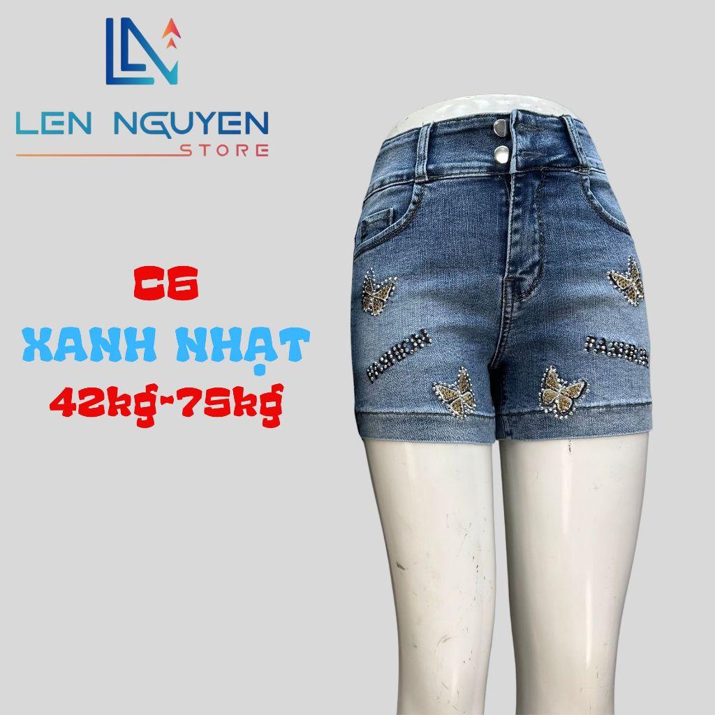 C6_Quần jean nữ, đùi, lưng cao, quần bò nữ dáng ôm, quần rin nữ có big size, cho 42kg đến 75kg,LEN NGUYEN STORE - Xanh Nhạt