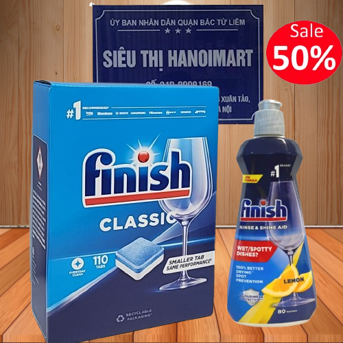 Combo Viên rửa bát Finish 110 viên+ Nước Bóng Finish 400ml