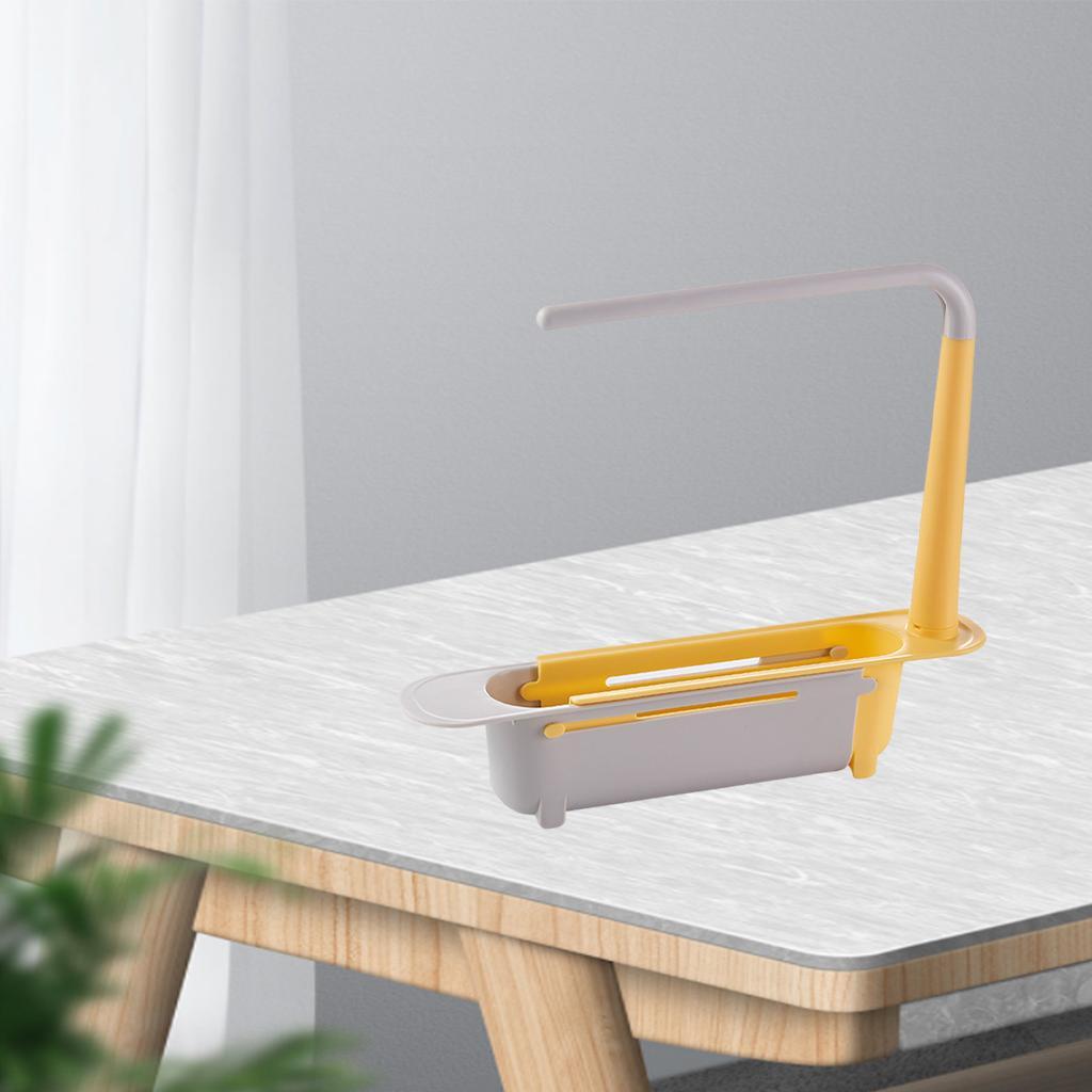 Telescopic Sink Rack Holder Storage Basket Adjustable Sponge Towel Hanger Yellow