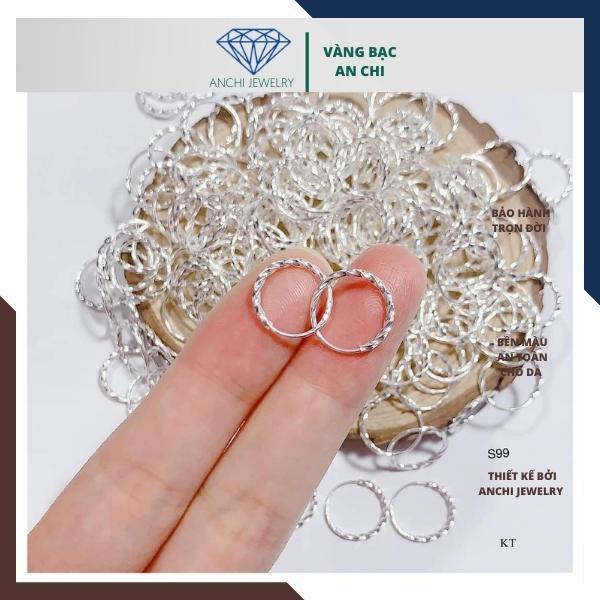 Bông tai bạc nam nữ, khuyên tai khoen tròn thời trang Anchi jewelry