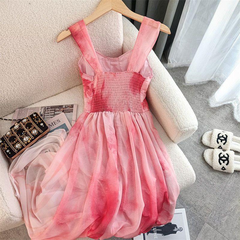SHUANGYAN Dì hươu Chú Zhuo Bột Halo nhuộm Pháp Vintage xa xỉ Sense Dress Fairy 2023 Mùa xuân và mùa hè