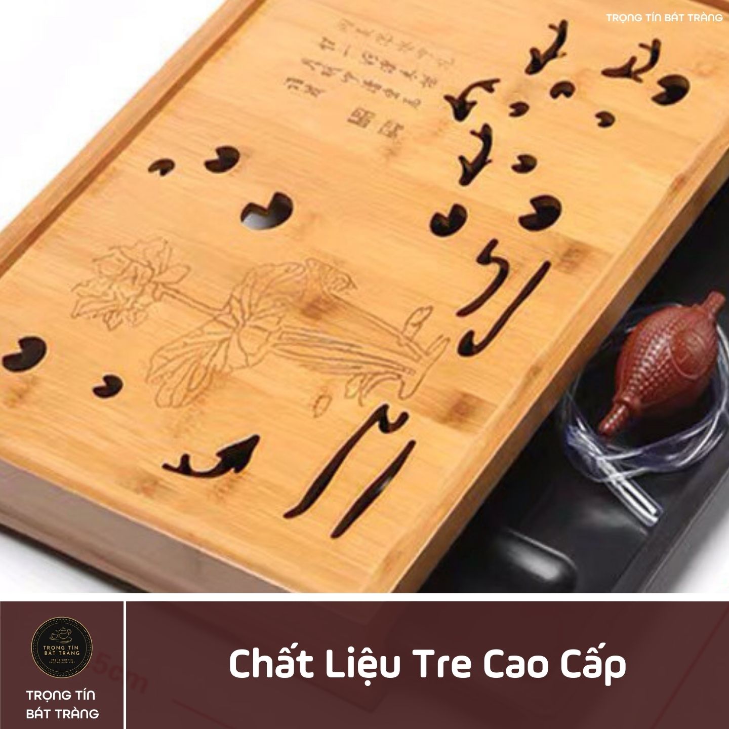 KT 38 Khay Trà Tre Cao Cấp Chữ Nhật Lớn Kích Thước 52*32*5