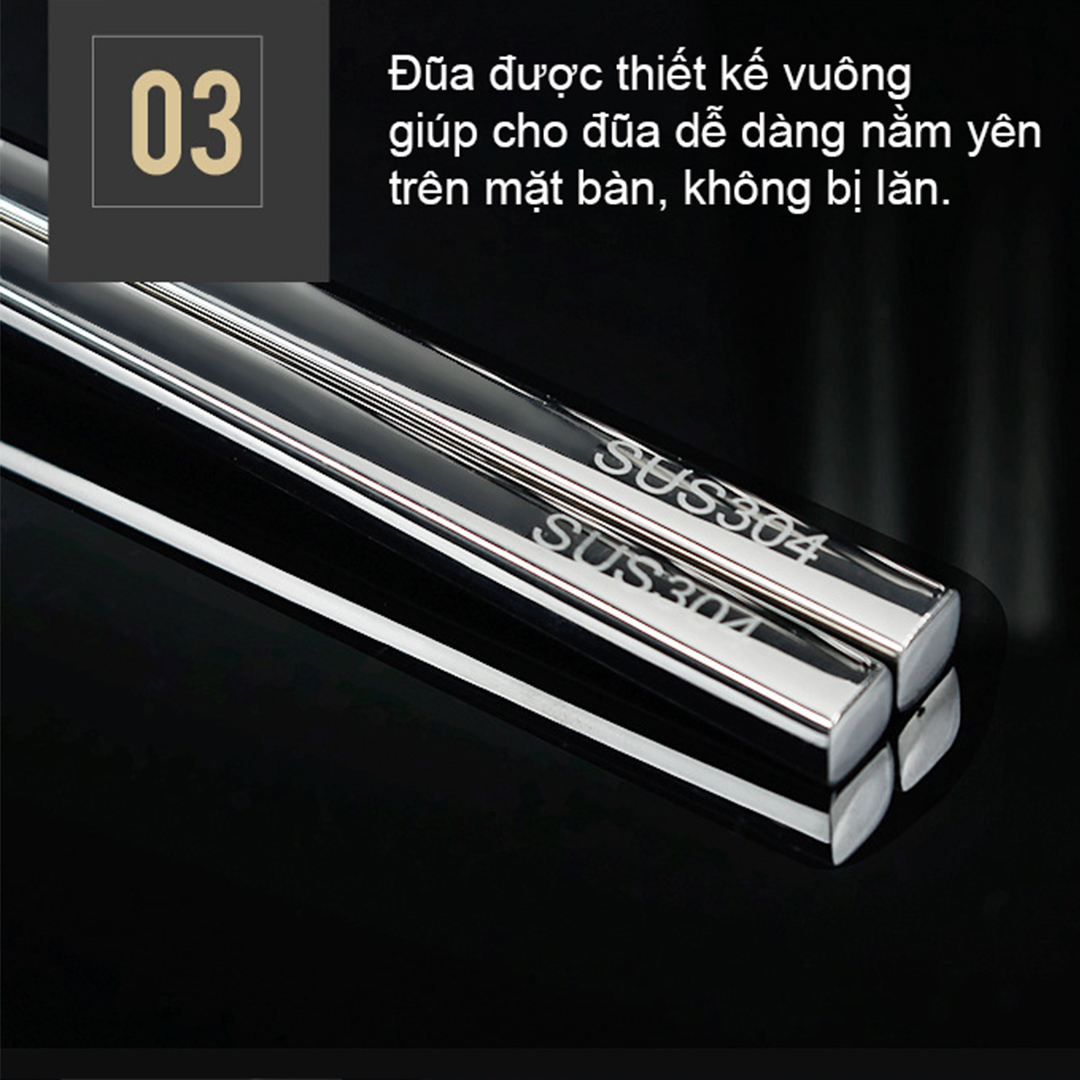 Đũa Inox 304 Ngăn Ngừa Ung Thư Do Đũa Tre Gây Ra, Thiết Kế Sang Trọng, Đẹp, Chống Trượt và Cách Nhiệt Tốt